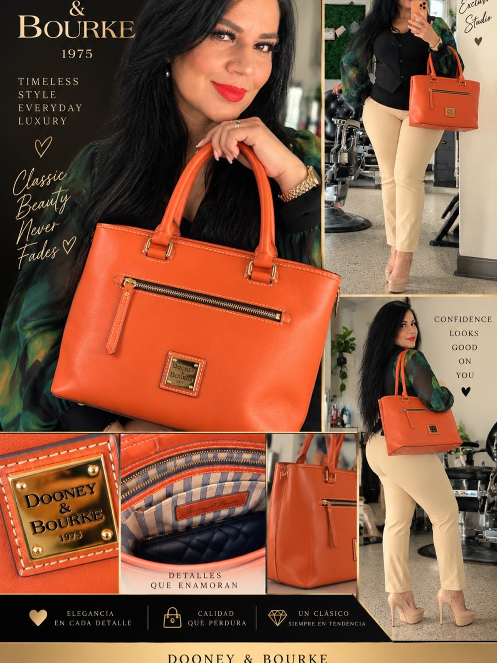 Dooney & Bourke Orange Leather Tote with Gold Hardware
